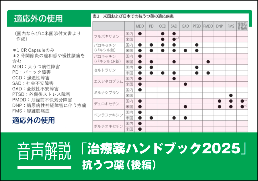 音声解説｜治療薬ハンドブック2025［抗うつ薬（後編）］