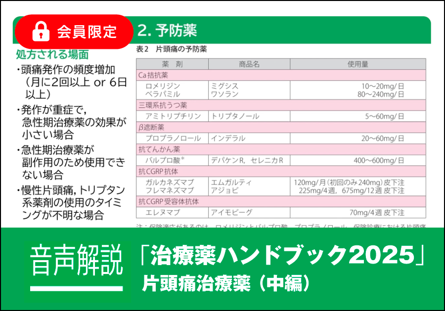 音声解説｜治療薬ハンドブック2025［片頭痛治療薬（中編）］